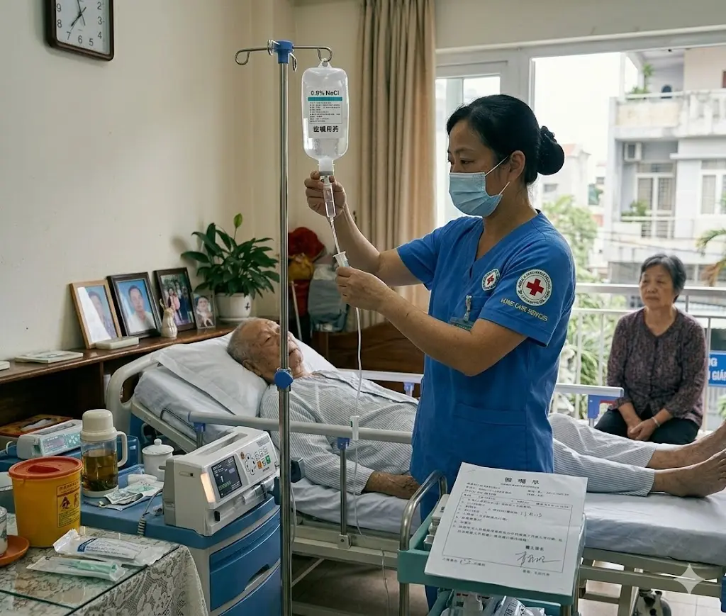 Điều dưỡng thực hiện y lệnh tại nhà gói 4 giờ/ngày, cung cấp miễn phí : máy tạo oxy, máy hút đờm, bơm tiêm điện.